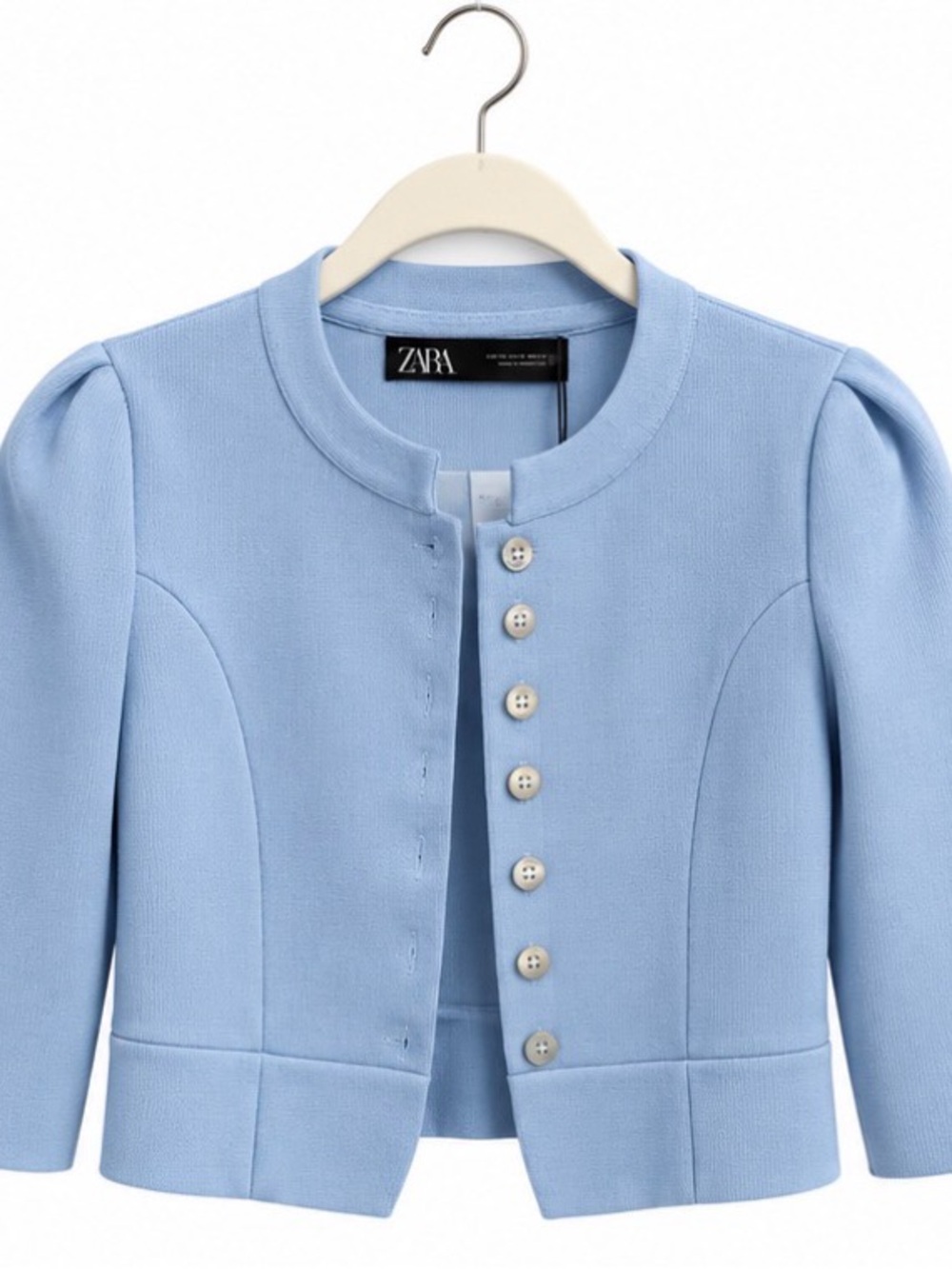ZARA Powder Blue Cropped Button-Front Blazer